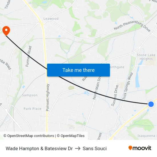 Wade Hampton & Batesview Dr to Sans Souci map