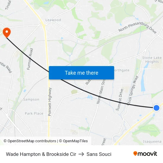 Wade Hampton & Brookside Cir to Sans Souci map