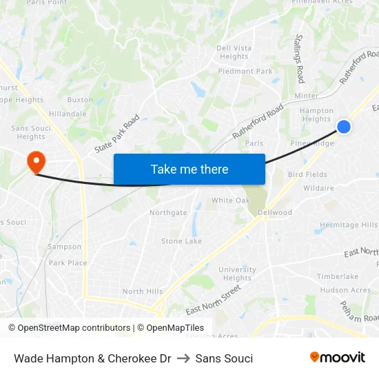 Wade Hampton & Cherokee Dr to Sans Souci map