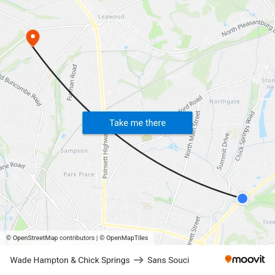 Wade Hampton & Chick Springs to Sans Souci map