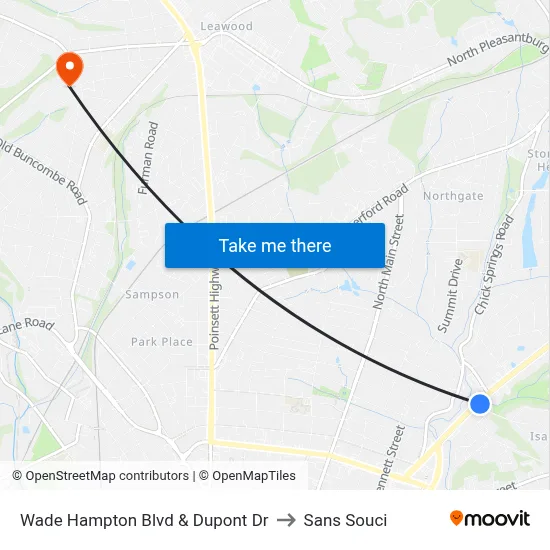 Wade Hampton Blvd & Dupont Dr to Sans Souci map