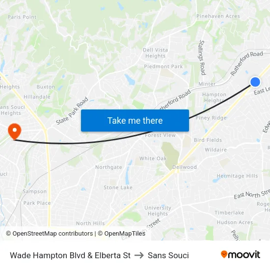 Wade Hampton Blvd & Elberta St to Sans Souci map