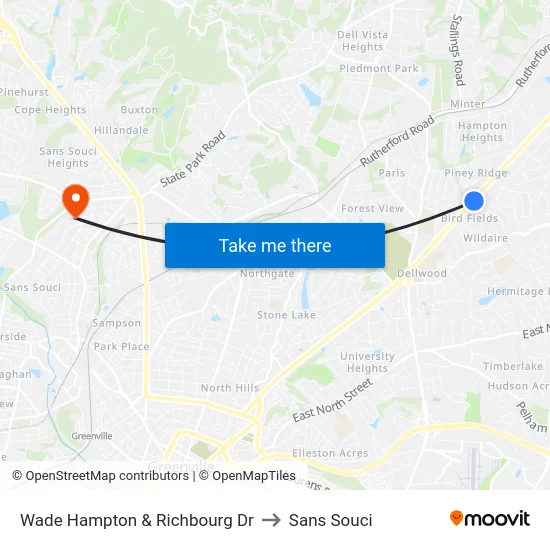 Wade Hampton & Richbourg Dr to Sans Souci map