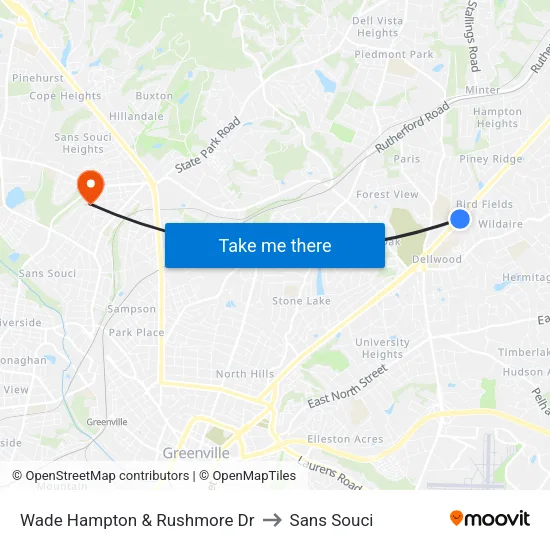 Wade Hampton & Rushmore Dr to Sans Souci map
