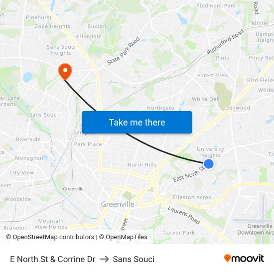 E North St & Corrine Dr to Sans Souci map