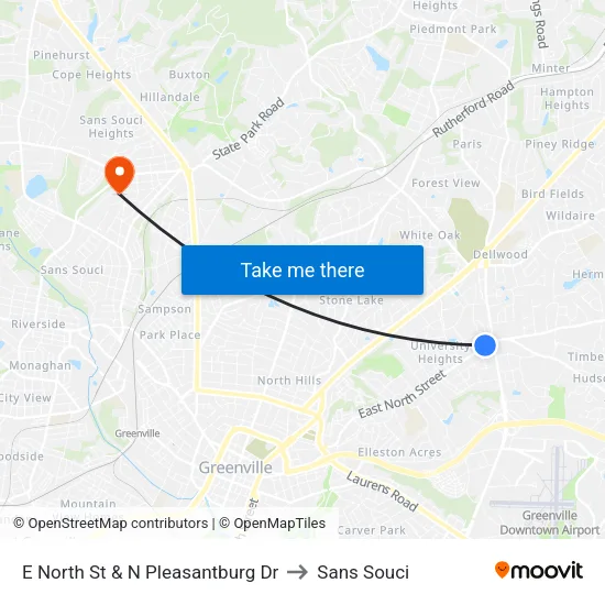 E North St & N Pleasantburg Dr to Sans Souci map