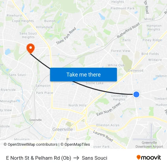 E North St & Pelham Rd (Ob) to Sans Souci map