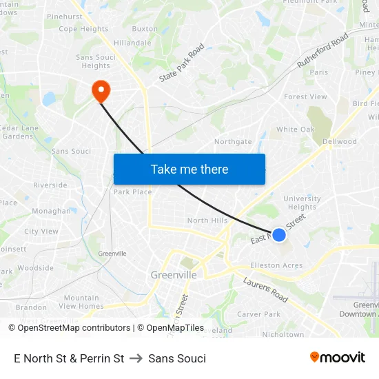 E North St & Perrin St to Sans Souci map