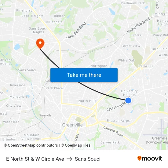 E North St & W Circle Ave to Sans Souci map
