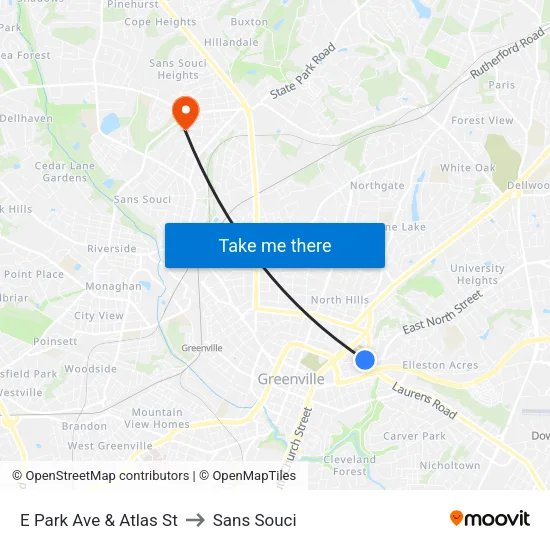 E Park Ave & Atlas St to Sans Souci map