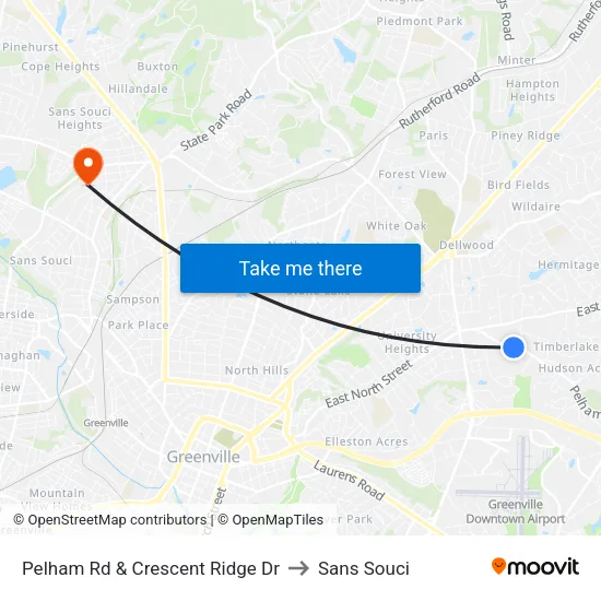 Pelham Rd & Crescent Ridge Dr to Sans Souci map