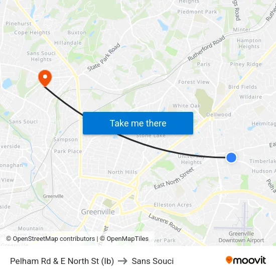 Pelham Rd & E North St (Ib) to Sans Souci map