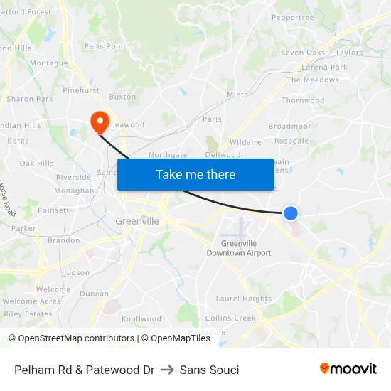 Pelham Rd & Patewood Dr to Sans Souci map