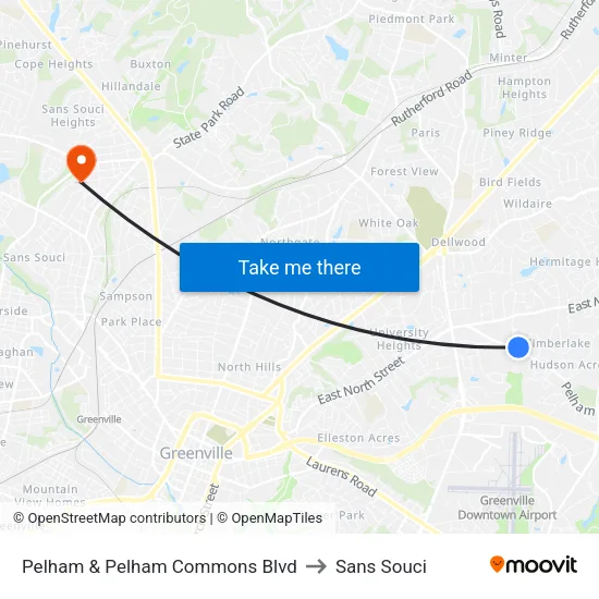 Pelham & Pelham Commons Blvd to Sans Souci map