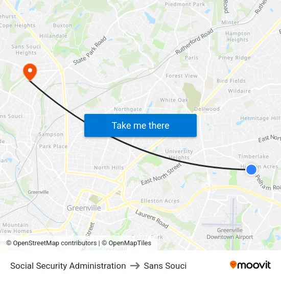 Social Security Administration to Sans Souci map