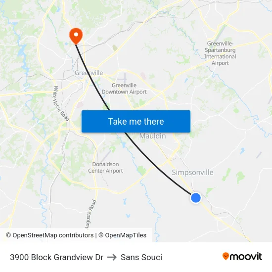 3900 Block Grandview Dr to Sans Souci map