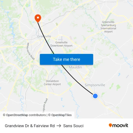 Grandview Dr & Fairview Rd to Sans Souci map