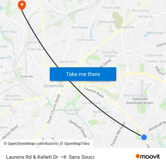 Laurens Rd & Kellett Dr to Sans Souci map