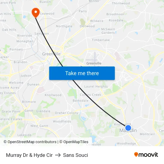 Murray Dr & Hyde Cir to Sans Souci map