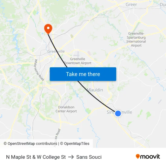 N Maple St & W College St to Sans Souci map