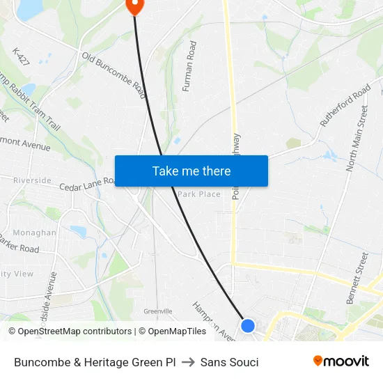 Buncombe & Heritage Green Pl to Sans Souci map