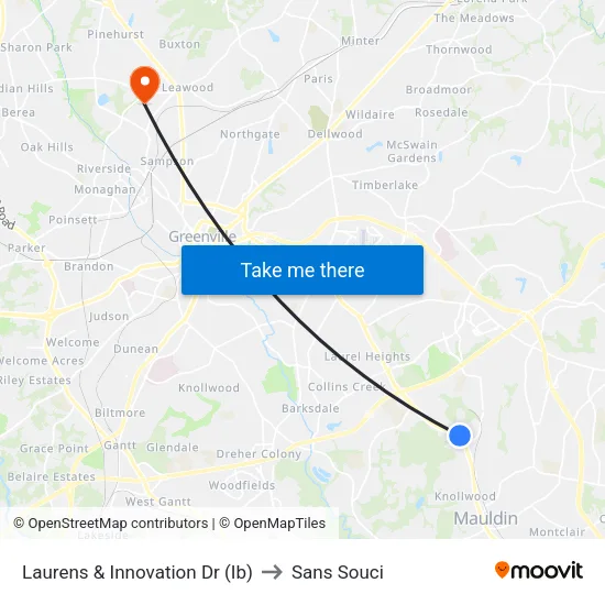 Laurens & Innovation Dr (Ib) to Sans Souci map