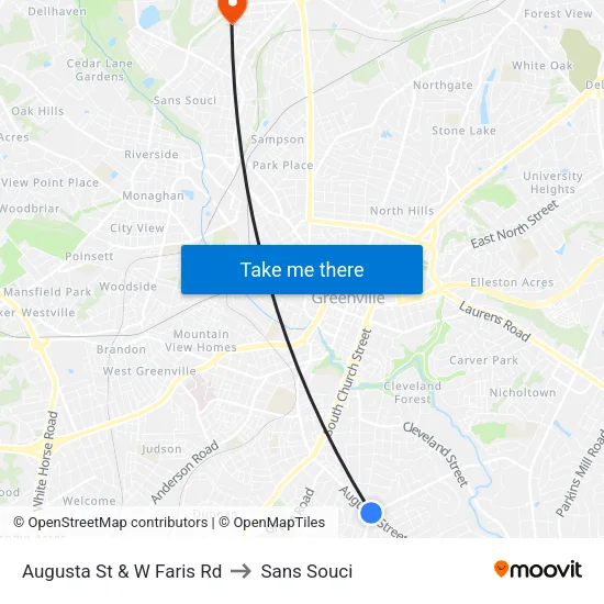 Augusta St & W Faris Rd to Sans Souci map