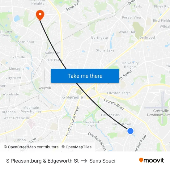 S Pleasantburg & Edgeworth St to Sans Souci map