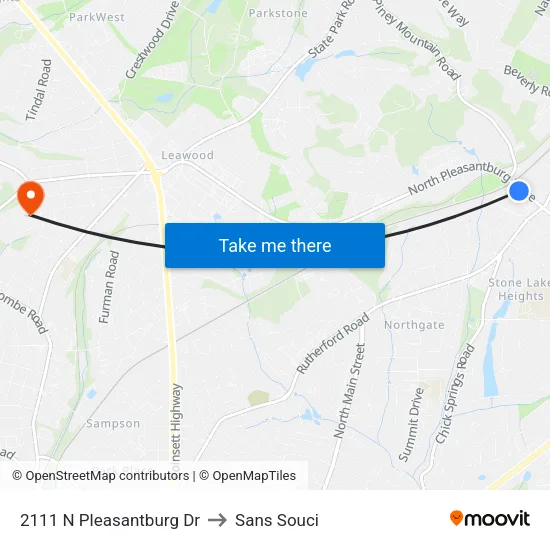 2111 N Pleasantburg Dr to Sans Souci map