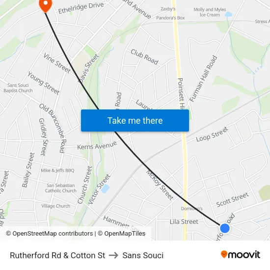 Rutherford Rd & Cotton St to Sans Souci map