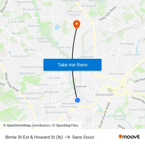 Birnie St & Howard St to Sans Souci map