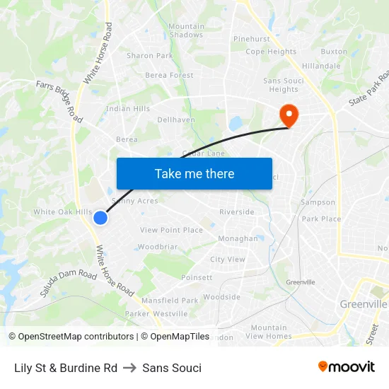 Lily St & Burdine Rd to Sans Souci map