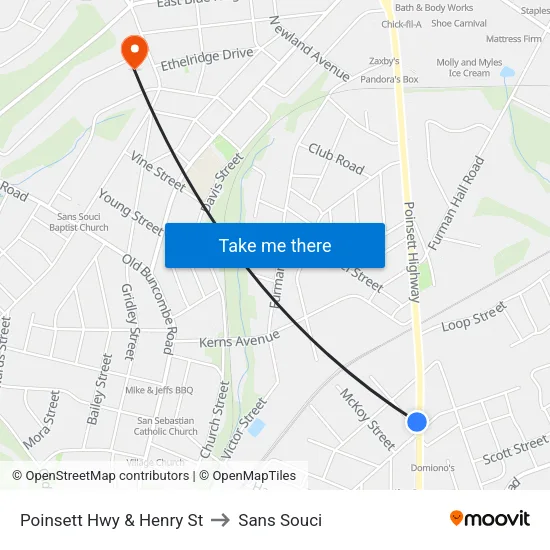 Poinsett Hwy & Henry St to Sans Souci map