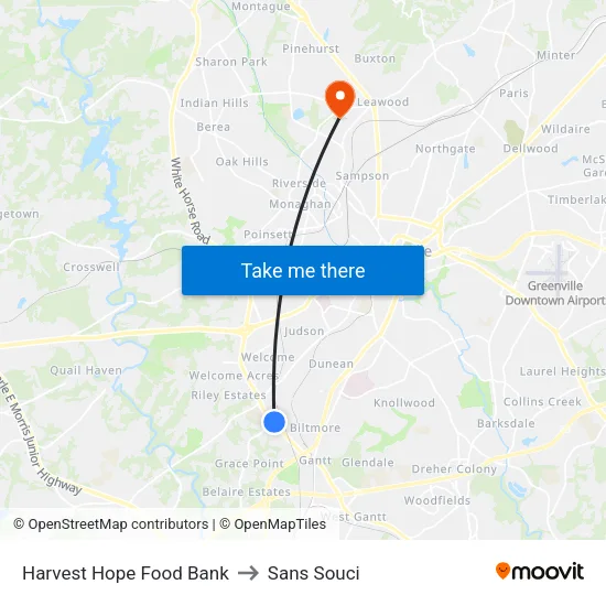 Harvest Hope Food Bank to Sans Souci map