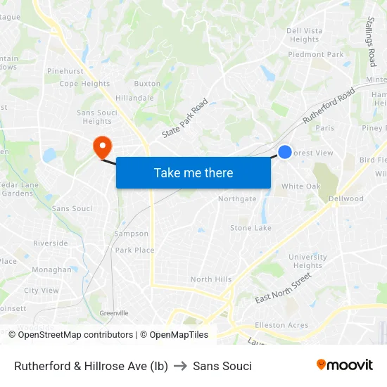 Rutherford & Hillrose Ave (Ib) to Sans Souci map