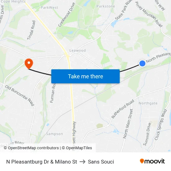 N Pleasantburg Dr & Milano St to Sans Souci map