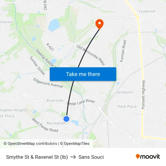 Smythe St & Ravenel St (Ib) to Sans Souci map