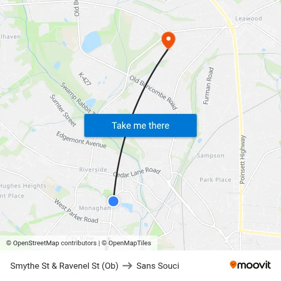 Smythe St & Ravenel St (Ob) to Sans Souci map