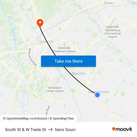 South St & W Trade St to Sans Souci map
