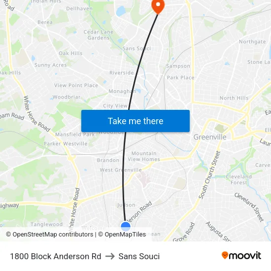 1800 Block Anderson Rd to Sans Souci map