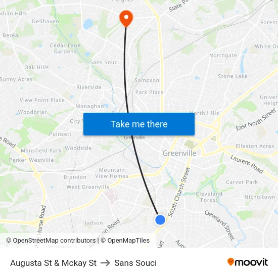 Augusta St & Mckay St to Sans Souci map