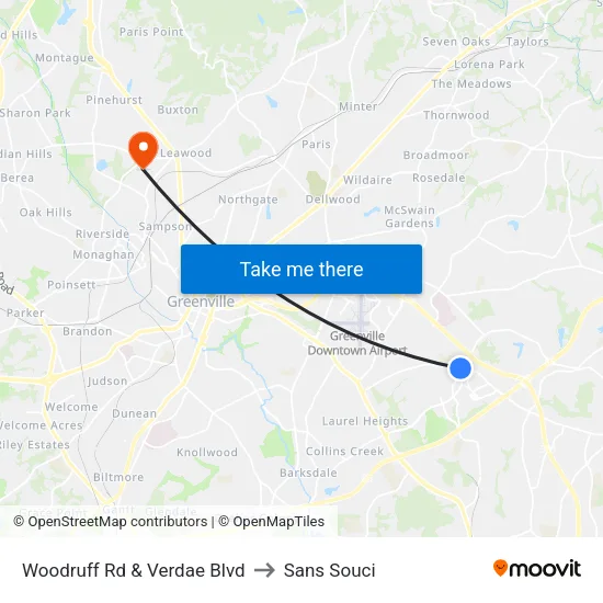Woodruff Rd & Verdae Blvd to Sans Souci map