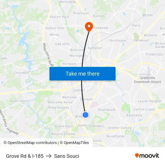 Grove Rd & I-185 to Sans Souci map