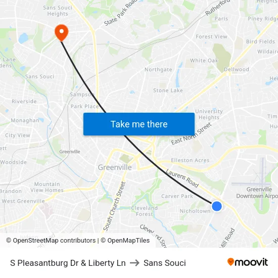 S Pleasantburg Dr & Liberty Ln to Sans Souci map