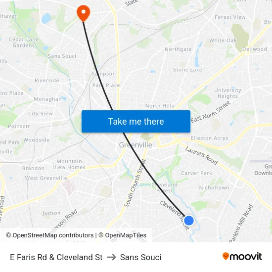 E Faris Rd & Cleveland St to Sans Souci map
