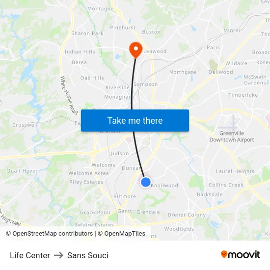Life Center to Sans Souci map