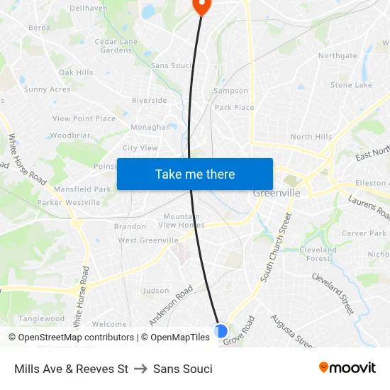 Mills Ave & Reeves St to Sans Souci map