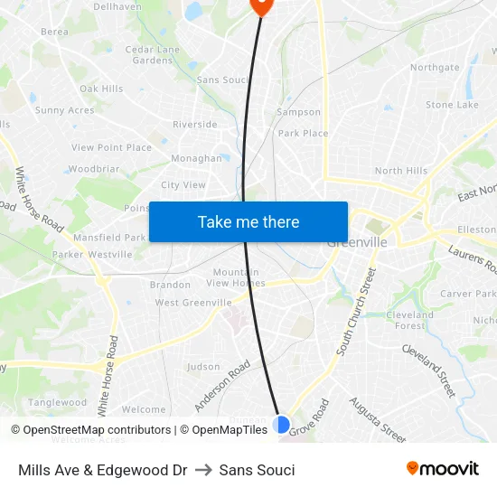 Mills Ave & Edgewood Dr to Sans Souci map