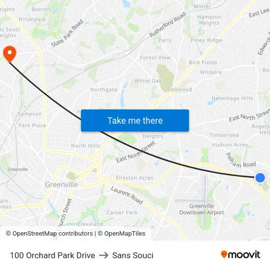 100 Orchard Park Drive to Sans Souci map