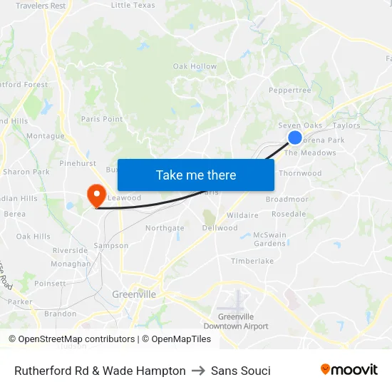 Rutherford Rd & Wade Hampton to Sans Souci map